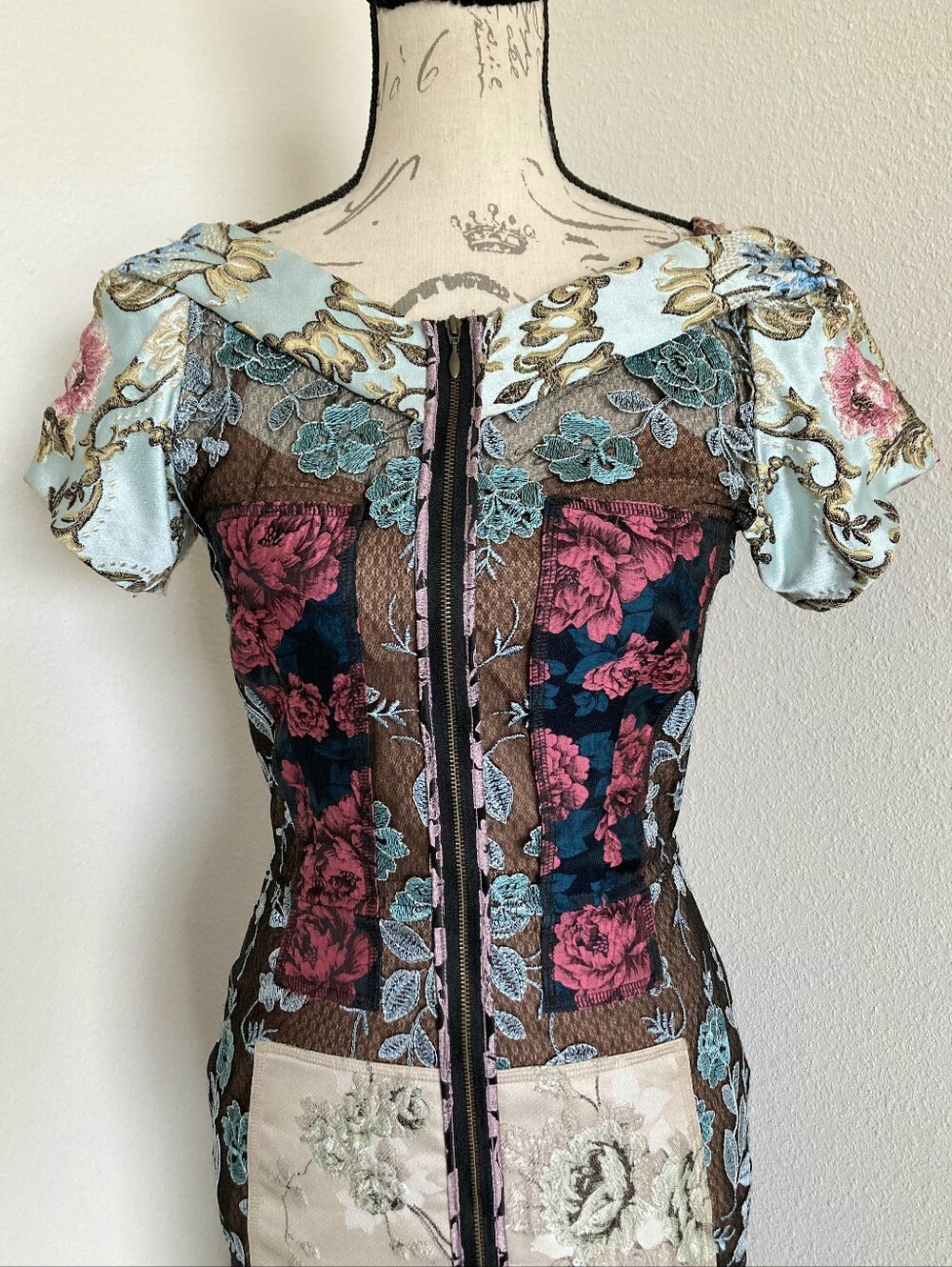 Anthropologie Beguile by Byron Lars Pieced Brocade Sheath Dress 2 Lace Floral - Picture 5 of 17